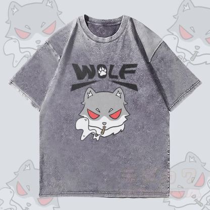 MODAKAWA スモーキングウルフ グラフィック ユニセックス ヴィンテージウォッシュTシャツ - グレー - 4XL - image 3