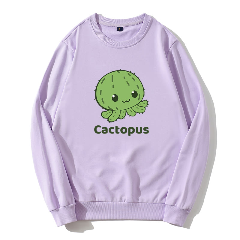 CACTOPUS サボテン タコ グラフィック ラウンドカラー スウェットシャツ - 紫 - 5XL - image 3