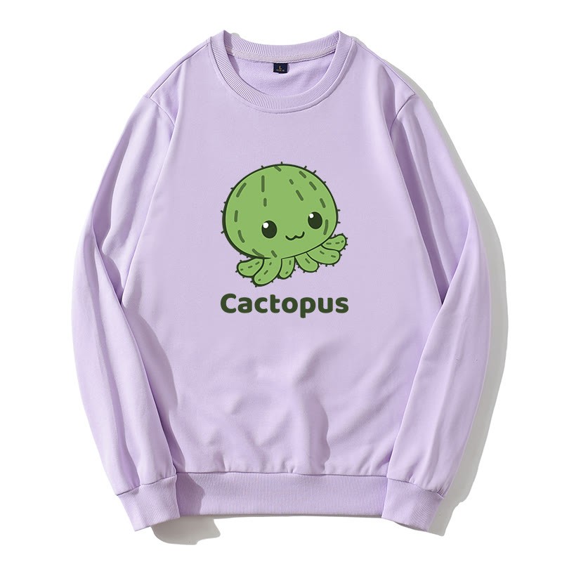 CACTOPUS サボテン タコ グラフィック ラウンドカラー スウェットシャツ - 紫 - 5XL - image 3