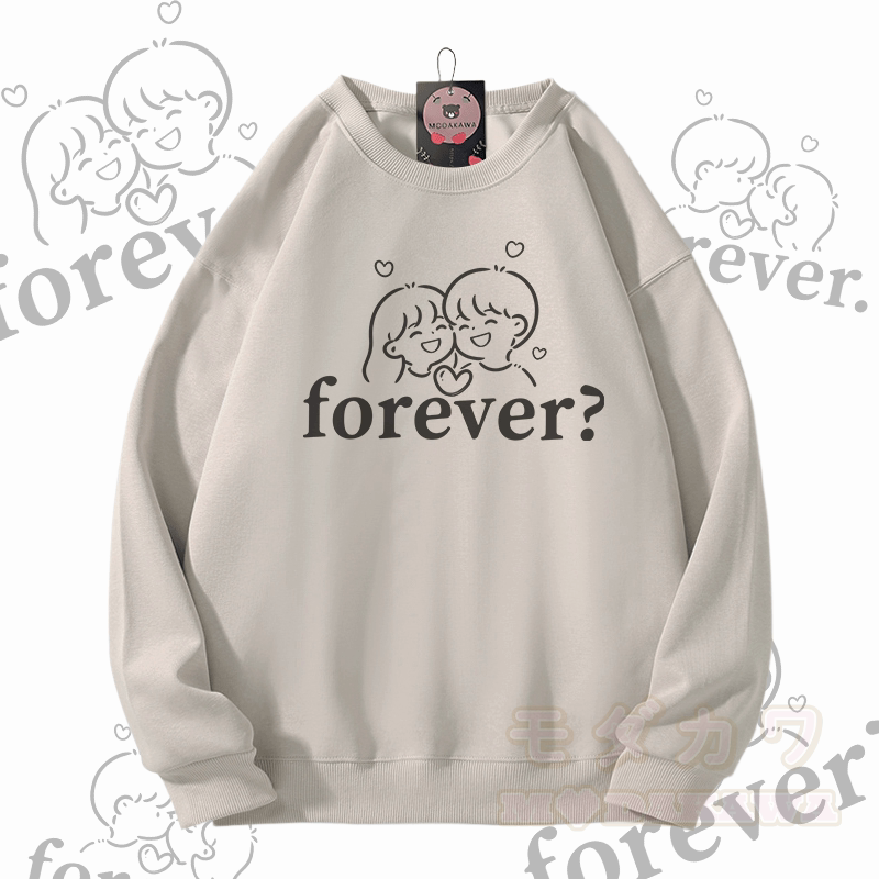 MODAKAWA FOREVER カップルグラフィック ユニセックス スウェットシャツ - ライトベージュB - 5XL - image 3