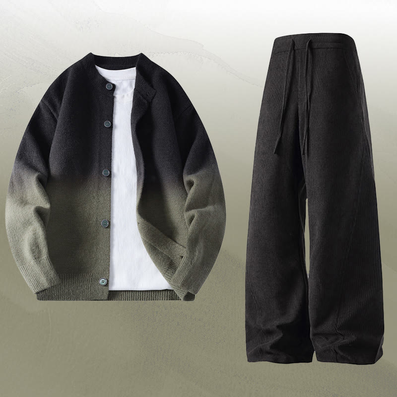 グラデーションニットカーディガンセーターコーデュロイパンツツーピース - Set F - 4XL - image 6