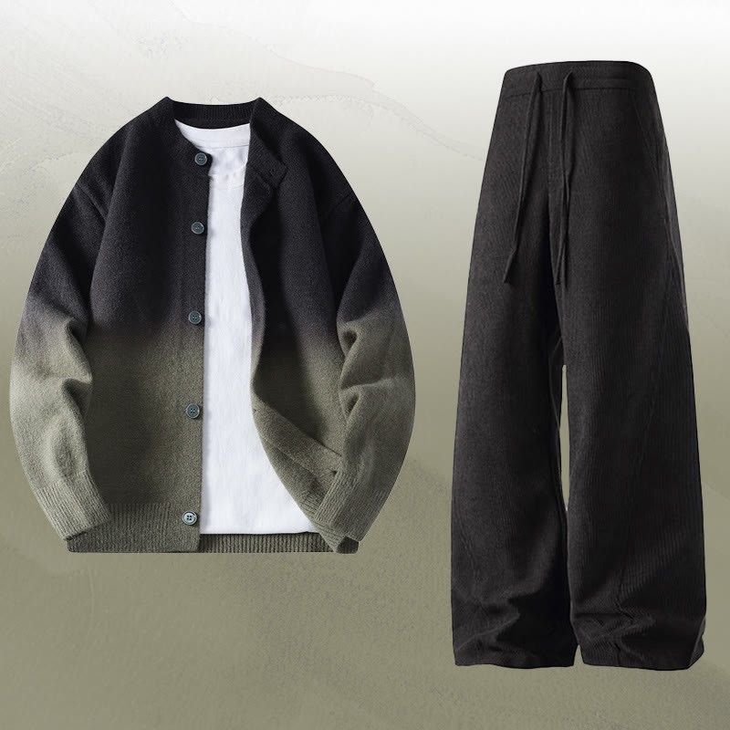 グラデーションニットカーディガンセーターコーデュロイパンツツーピース - Set F - 4XL - image 6