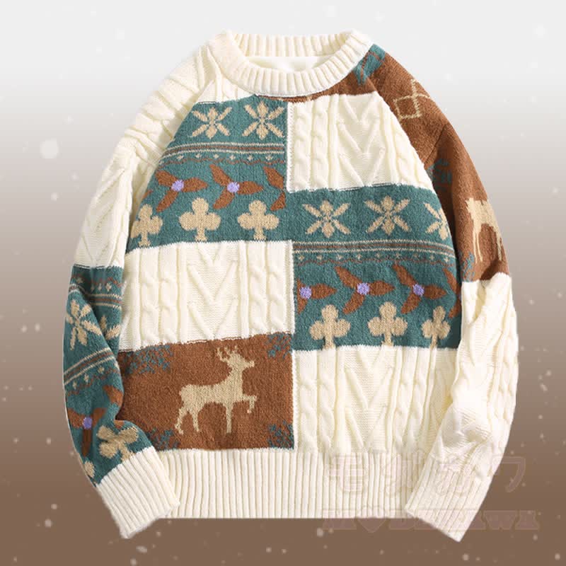 カラーブロックフリース裏地セーターコーデュロイパンツツーピース - アプリコットセーター - 2XL - image 6