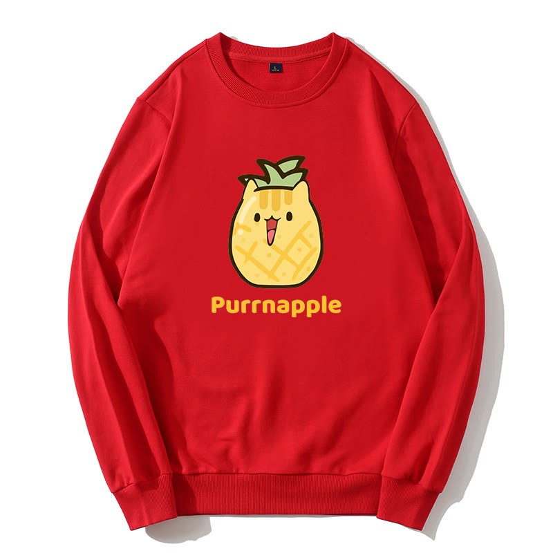 PURRNAPPLE パープルパイナップルグラフィックラウンドカラースウェットシャツ - 赤 - 5XL - image 3