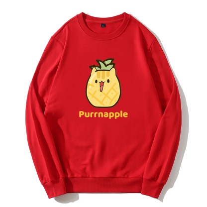 PURRNAPPLE パープルパイナップルグラフィックラウンドカラースウェットシャツ - 赤 - 5XL - image 3