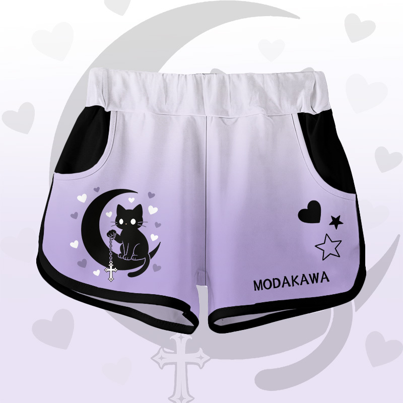 占星術 黒猫 グラフィックModakawaショーツ - Purple B - 5XL - image 6