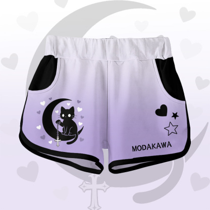 占星術 黒猫 グラフィックModakawaショーツ - Purple B - 5XL - image 6
