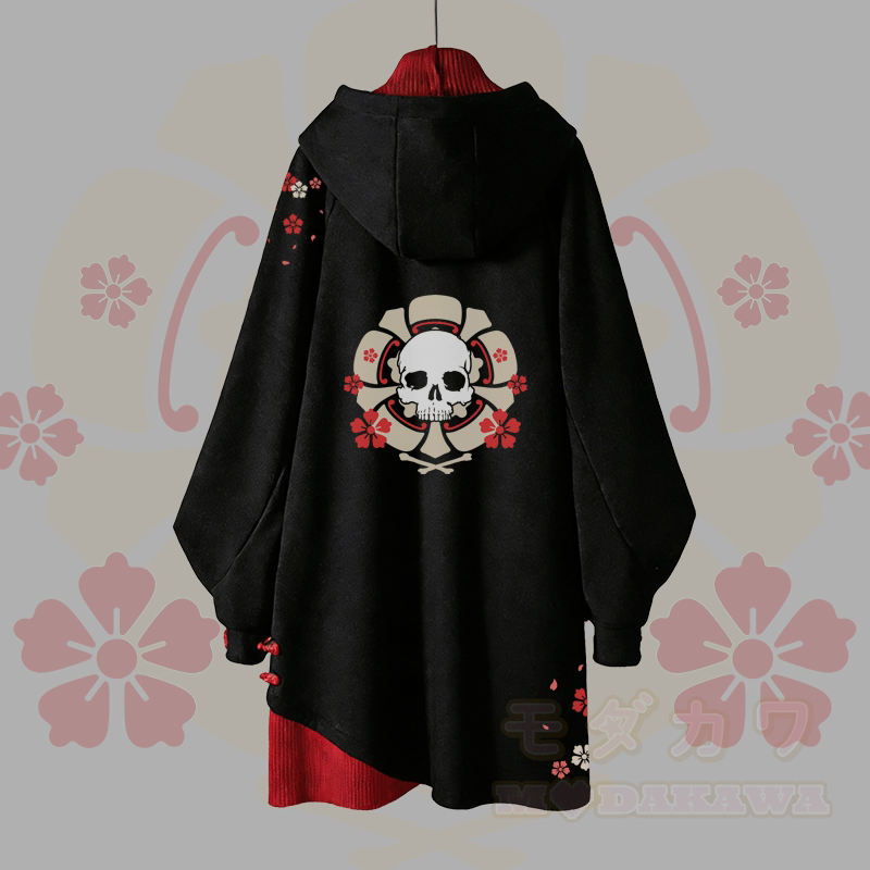 桜スカルグラフィックバックルヴィンテージフード付きスウェットシャツドレス - image 3