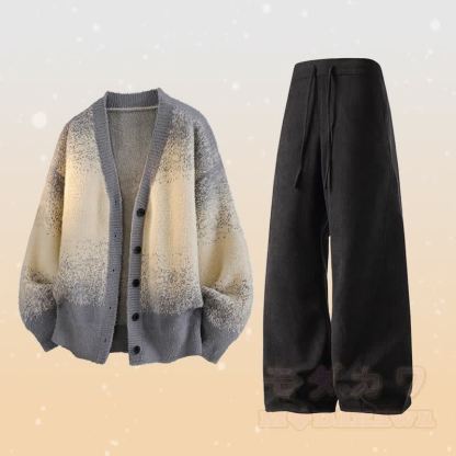 グラデーションニットカーディガン セーター ポケットパンツ ツーピース - セットC - 3XL - image 3