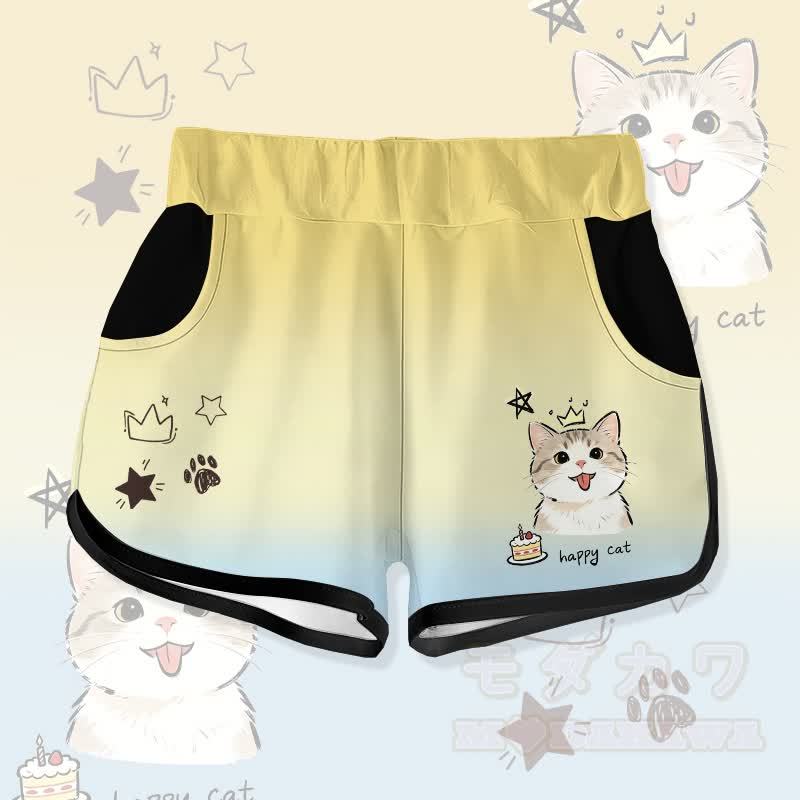 HAPPYキャットケーキグラフィックModakawaグラデーションショーツ - 黄色 - 5XL - image 4