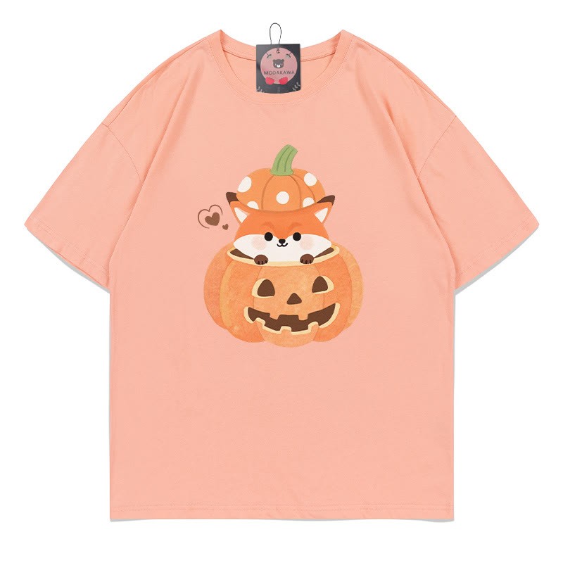 パンプキンフォックスプリントTシャツ - 桃 - 5XL - image 4
