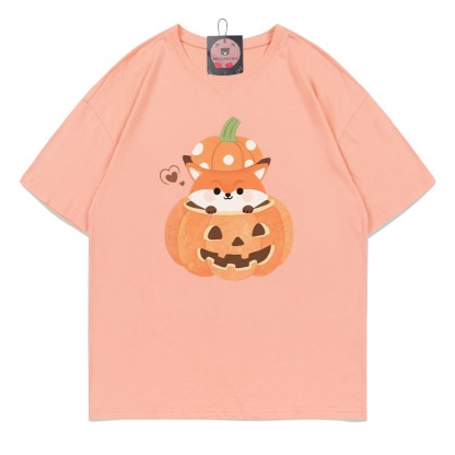 パンプキンフォックスプリントTシャツ - 桃 - 5XL - image 4