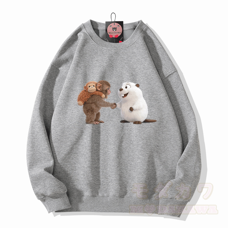 PUNCH 握手猿フググラフィックModakawaスウェットシャツ - グレー - 5XL - image 4