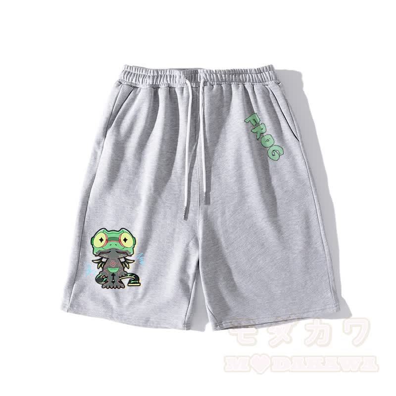 面白いカエルのグラフィックとダークな美的ショートパンツ - グレー - 5XL - image 4