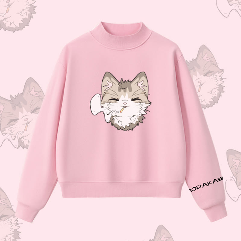 MODAKAWA スモーキングキャットグラフィック 裏起毛スウェットシャツ - Pink - L - image 2