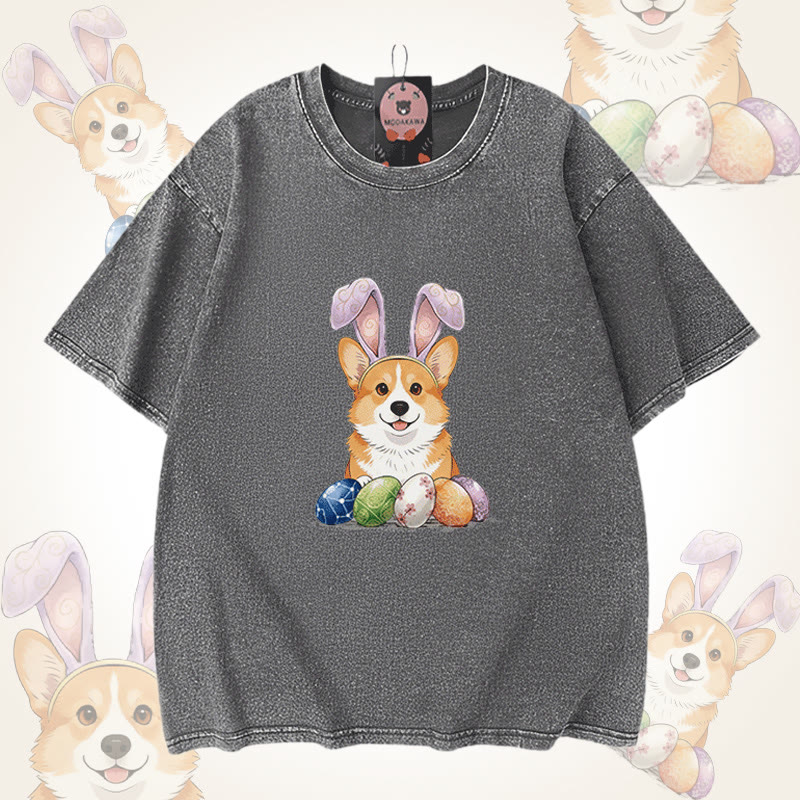 イースターエッグパピーグラフィックModakawaユニセックス ヴィンテージウォッシュドTシャツ - Grey - 5XL - image 7