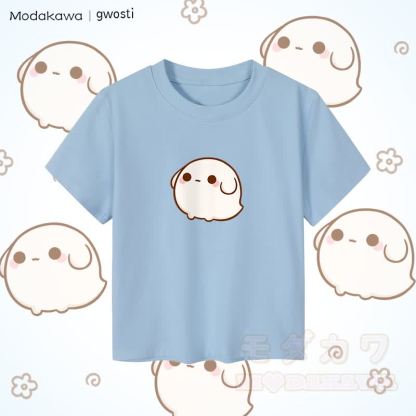 MODAKAWA X gwosti Gwosti グラフィック レディース クロップドTシャツ 92% コーマ綿クロップトップ - 青 - XL - image 5