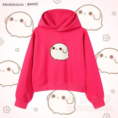 MODAKAWA X gwosti Gwosti グラフィック クロップド綿パーカー - ローズレッド - 3XL - image 5
