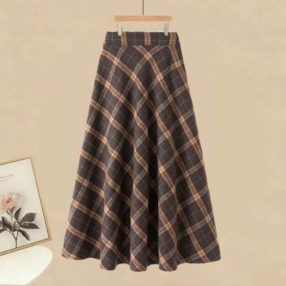 ベルト付きニットセータードレス、テクスチャードセーター、チェック柄スカートのマッチングアウトフィット - Plaid Skirt - XL - image 4