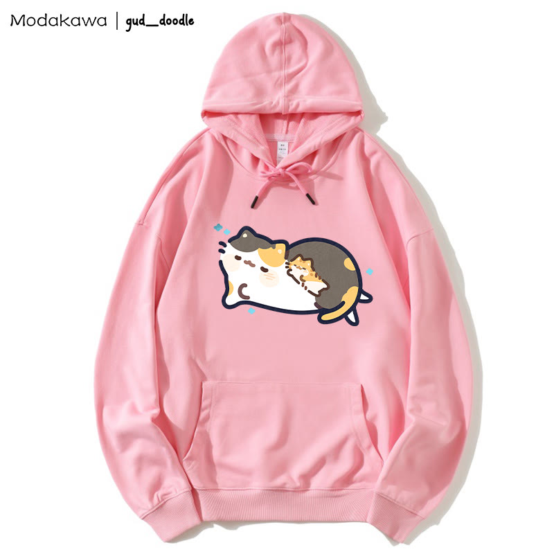 MODAKAWA X gud_doodleスリーピングキティプリント ルーズパーカー - Pink - 5XL - image 6