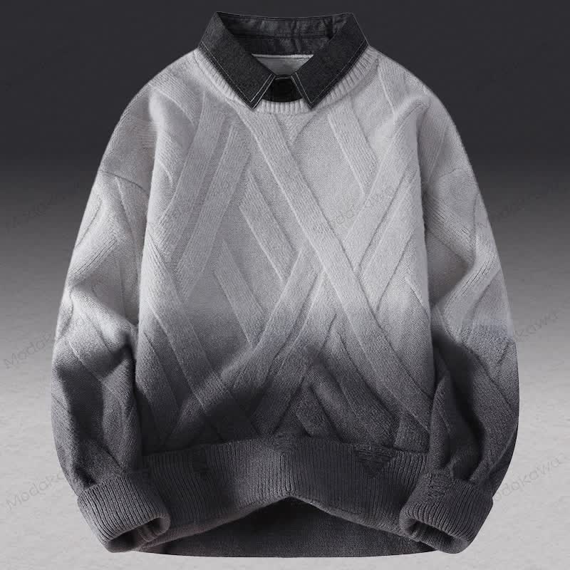 フェイクレイヤードニットセーター コーデュロイパンツ ツーピース - グレーのセーター - 3XL - image 13