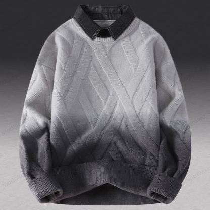 フェイクレイヤードニットセーター コーデュロイパンツ ツーピース - グレーのセーター - 3XL - image 13