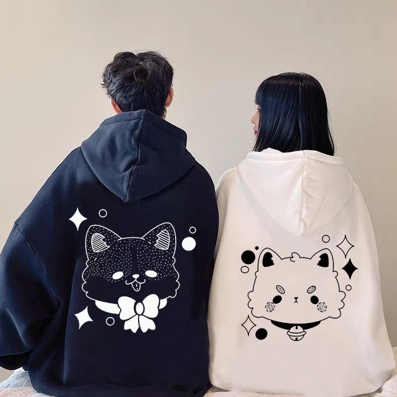 Modakawaガールフレンド ボーイフレンド キテ​​ィ グラフィック フリース 裏地 パーカー - image 4