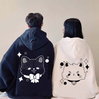 Modakawaガールフレンド ボーイフレンド キテ​​ィ グラフィック フリース 裏地 パーカー - image 4