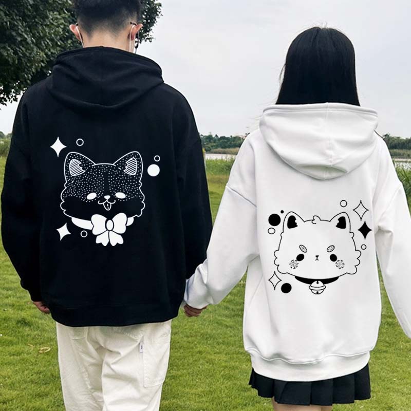 Modakawaガールフレンド ボーイフレンド キテ​​ィ グラフィック フリース 裏地 パーカー - image 1