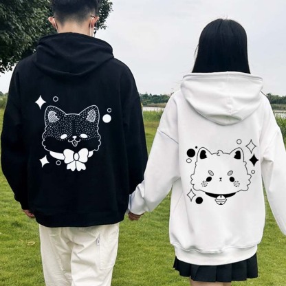 Modakawaガールフレンド ボーイフレンド キテ​​ィ グラフィック フリース 裏地 パーカー - image 1