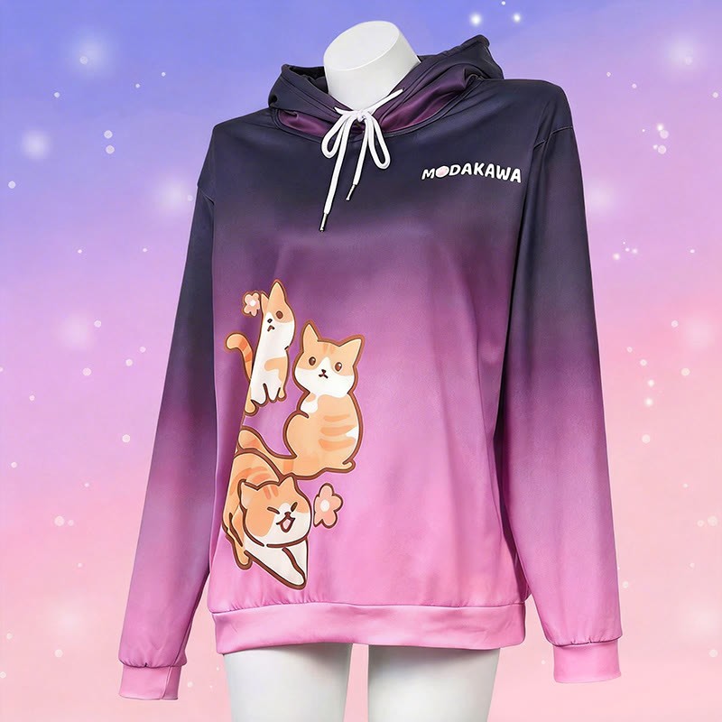 Modakawaグラデーション キティ レタープリント ルーズ パーカー - image 5
