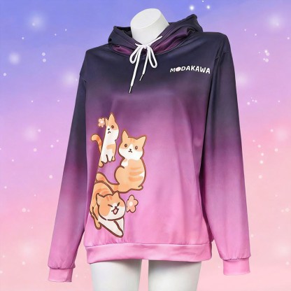 Modakawaグラデーション キティ レタープリント ルーズ パーカー - image 5