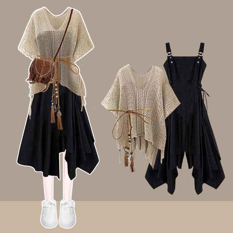 レースアップカバーアップスリップドレスとマッチングアウトフィット - Set - 3XL - image 1