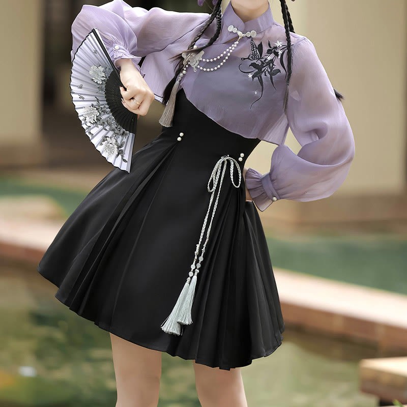 3Dバタフライパール装飾トップレースアップスリップドレス - image 4