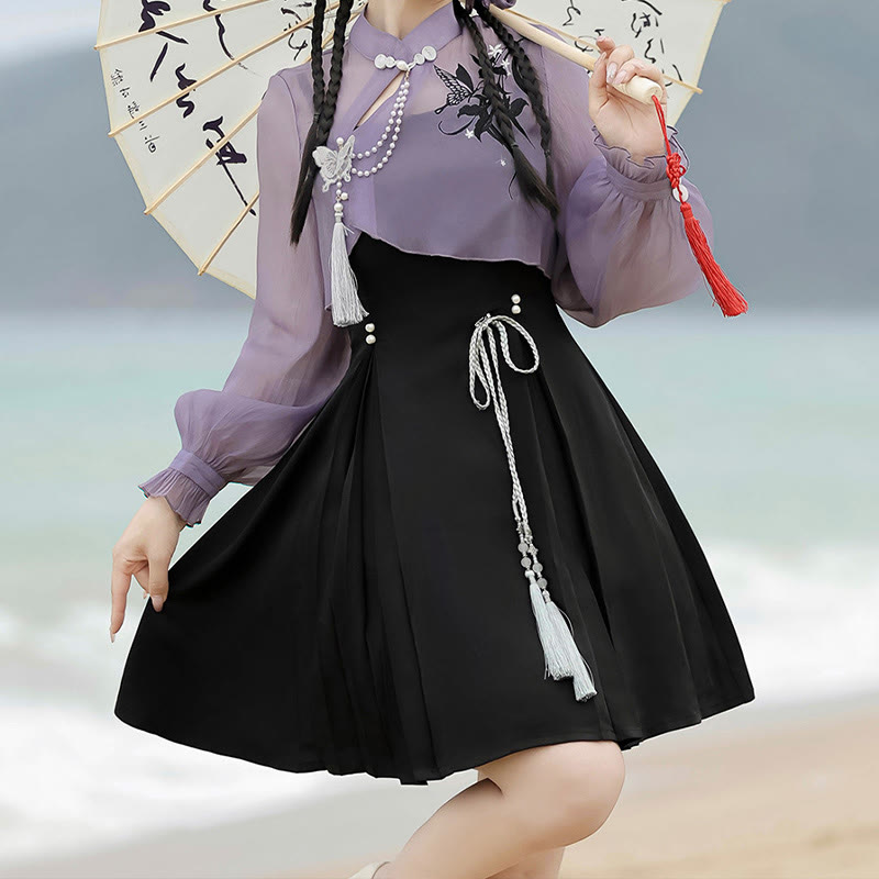 3Dバタフライパール装飾トップレースアップスリップドレス - image 3