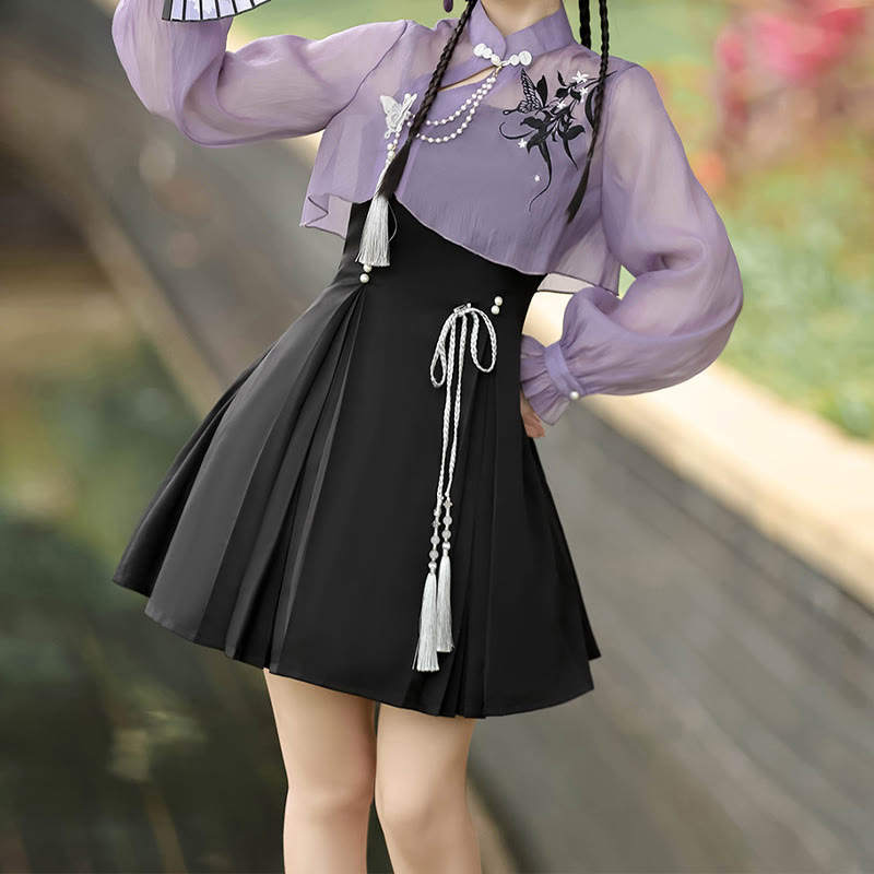 3Dバタフライパール装飾トップレースアップスリップドレス - image 2