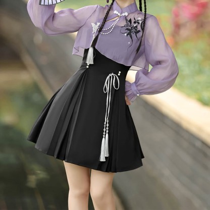 3Dバタフライパール装飾トップレースアップスリップドレス - image 2