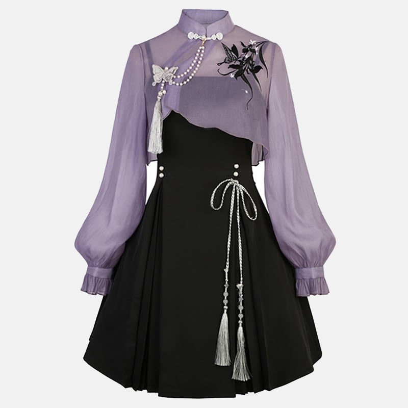 3Dバタフライパール装飾トップレースアップスリップドレス - image 1