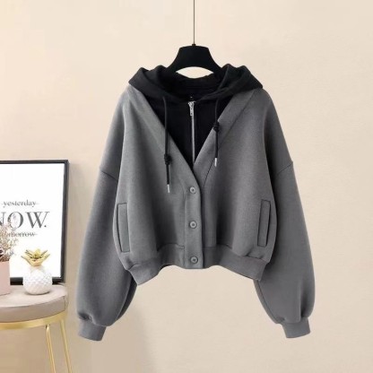 カラーブロックポケットジッパーパーカーカーゴパンツマッチングアウトフィット - Grey Top - 3XL - image 4