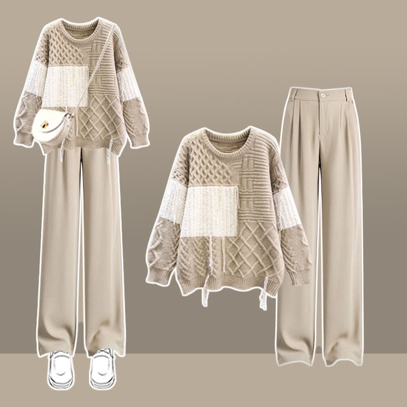 カラーブロックセーターとカジュアルパンツのマッチングコーデ - Sweater+Pants - 4XL - image 1