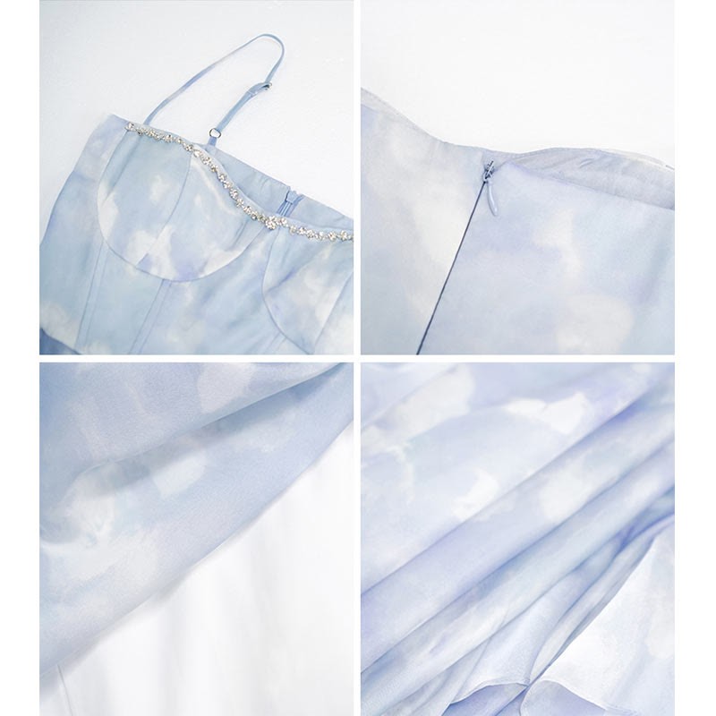 ブルーのレースアップカーディガンとフリルのスリップドレスのマッチングアウトフィット - image 7