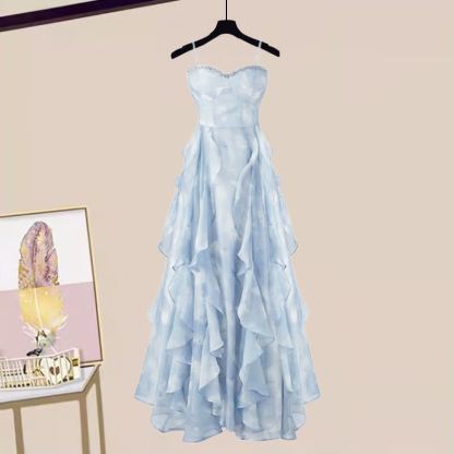 ブルーのレースアップカーディガンとフリルのスリップドレスのマッチングアウトフィット - Dress - 3XL - image 3
