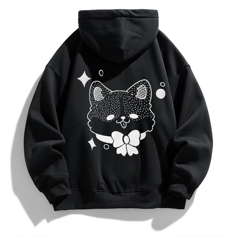 Modakawaガールフレンド ボーイフレンド キテ​​ィ グラフィック フリース 裏地 パーカー - Black - 5XL - image 5