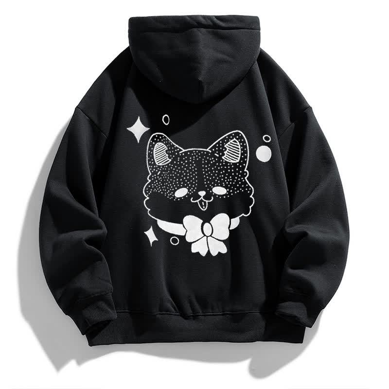 Modakawaガールフレンド ボーイフレンド キテ​​ィ グラフィック フリース 裏地 パーカー - Black - 5XL - image 5