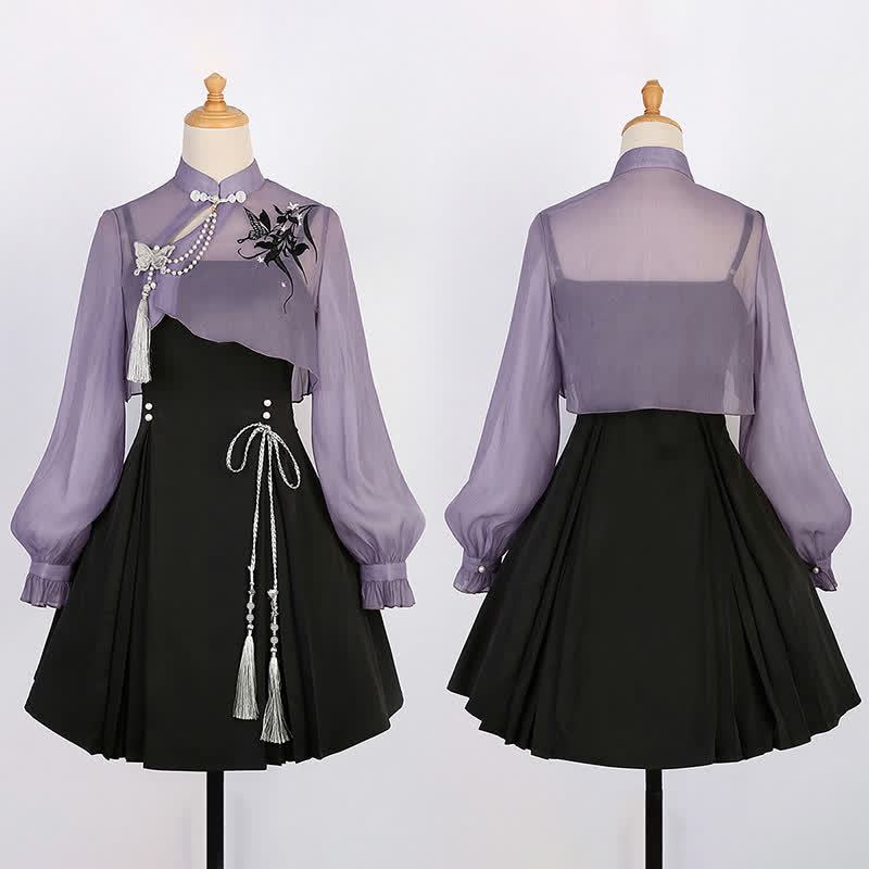 3Dバタフライパール装飾トップレースアップスリップドレス - Set - 4XL - image 11