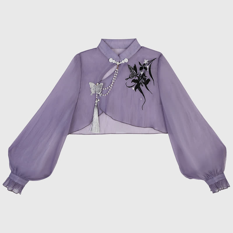 3Dバタフライパール装飾トップレースアップスリップドレス - Top - 4XL - image 6