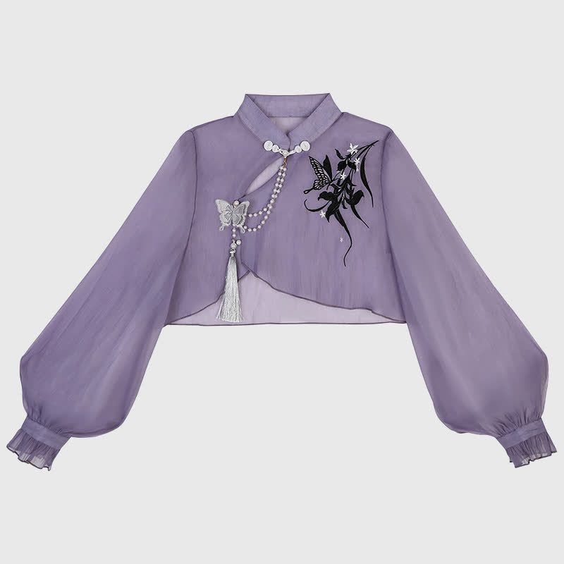 3Dバタフライパール装飾トップレースアップスリップドレス - Top - 4XL - image 6