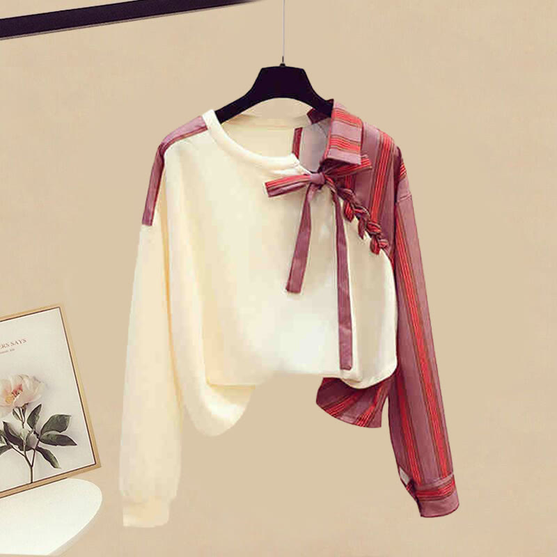 ストライプカラーブロックレースアップトップスとヴィンテージデニムパンツのマッチングアウトフィット - Top - 3XL - image 2