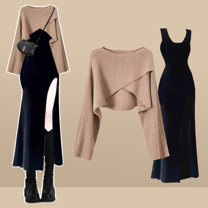 イレギュラークロスセータースリットスリップドレスマッチングアウトフィット - Set B - XL - image 2