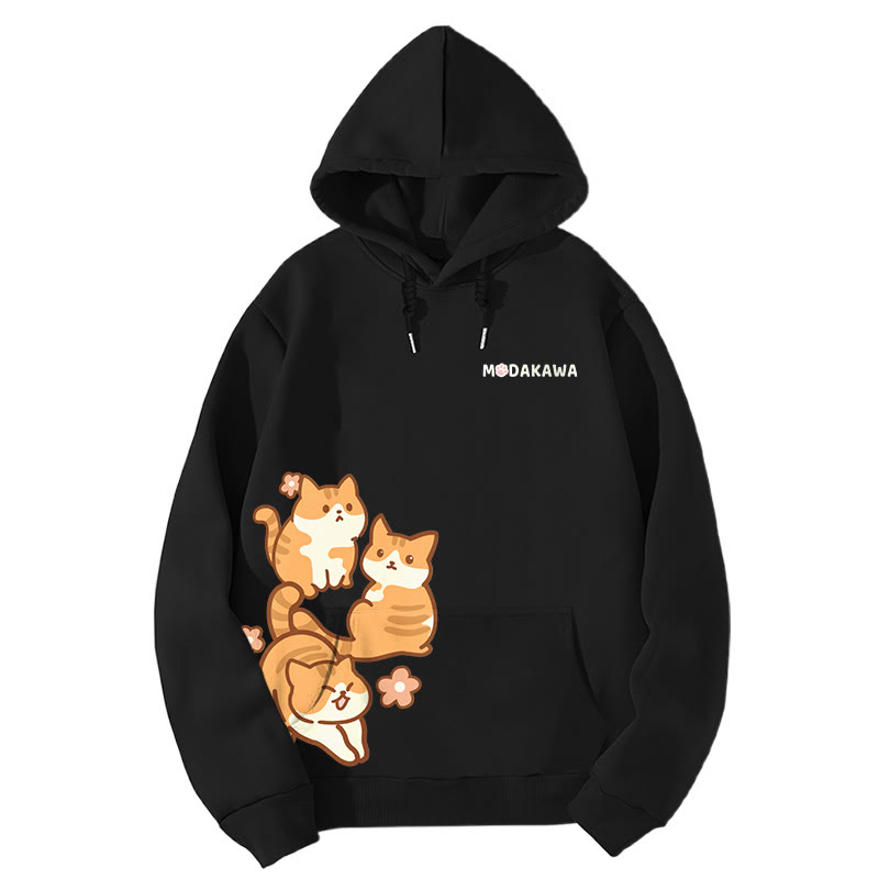 Modakawaグラデーション キティ レタープリント ルーズ パーカー - Black - 5XL - image 8